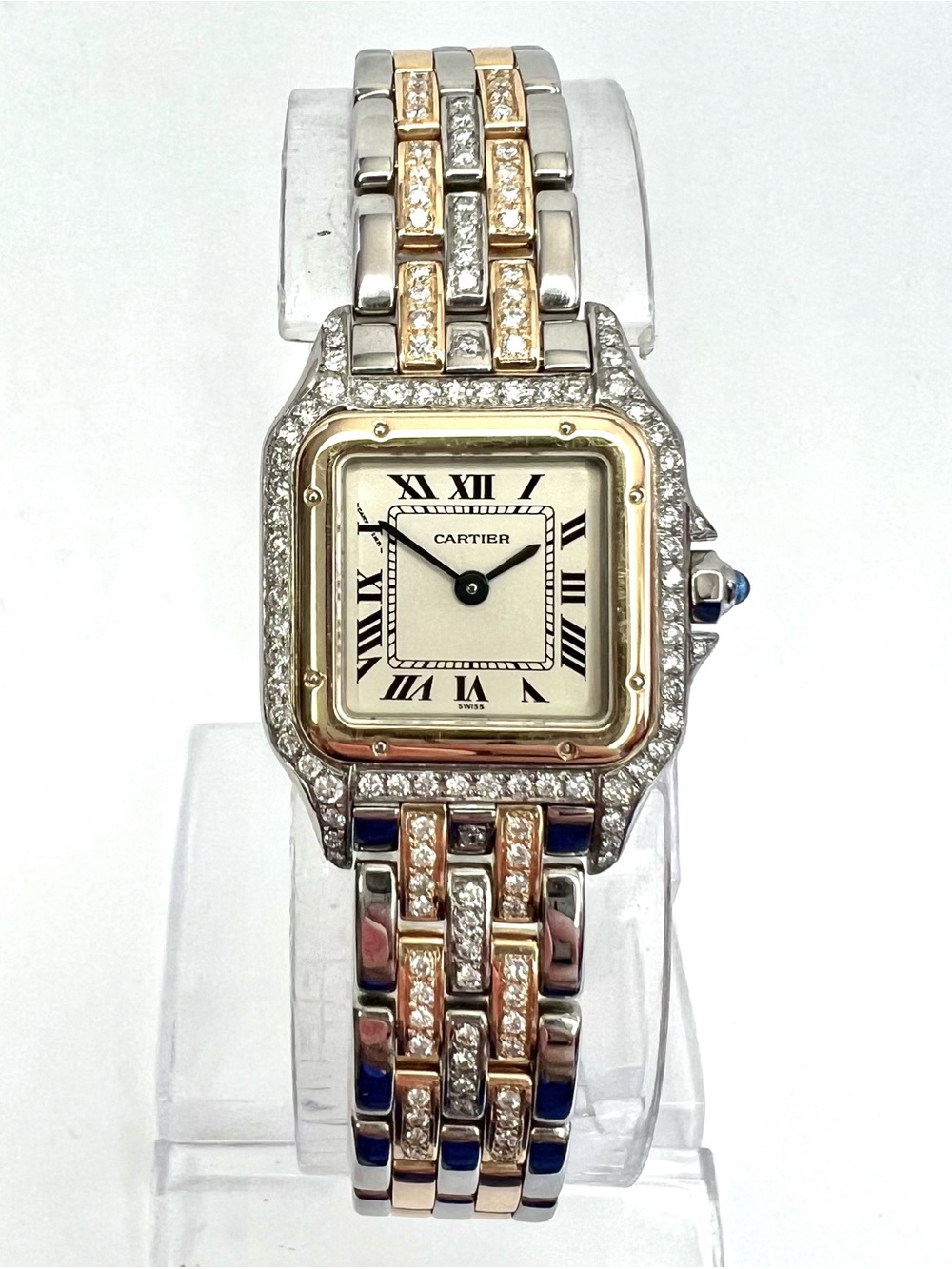 CARTIER PANTHERE Quartz 23mm 2 Row Gold 1.05TCW Diamond Watch Cream Dial